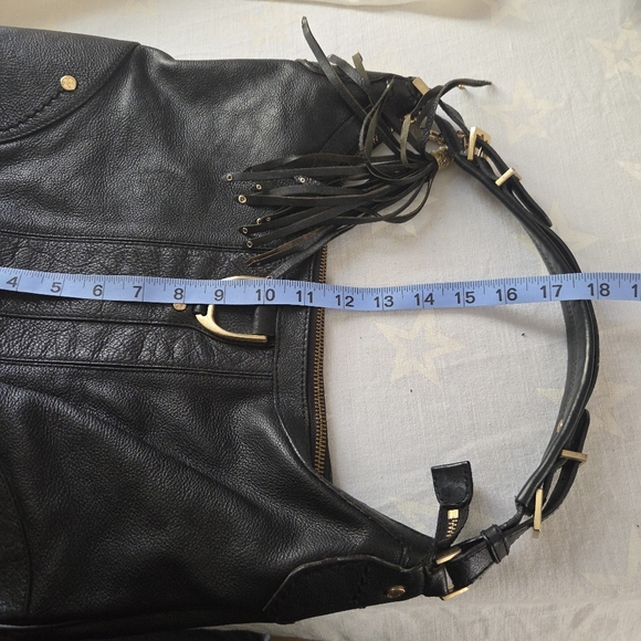 Cole Haan Hobo Handbag Soft Pebbled Black Leather With Tassel Purse - Picture 8 of 11